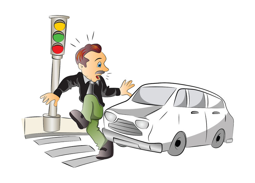 37602461 - road safety, man about to be hit by a car, vector illustration